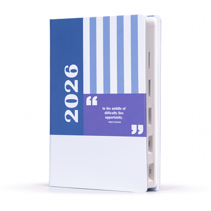 2026 planner with blue and white design on a white background