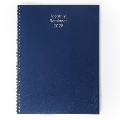 Blue monthly reminder calendar for 2026 on a white background
