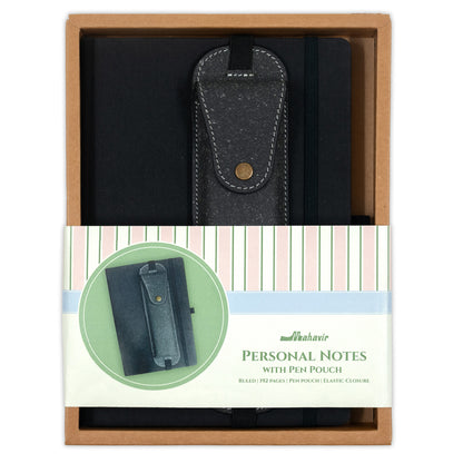Notebook with Elastic Band and Leather Pen Pouch - A5 Size