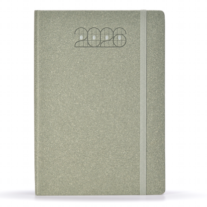 Green new year diary with '2026' embossed on the cover against a white background.