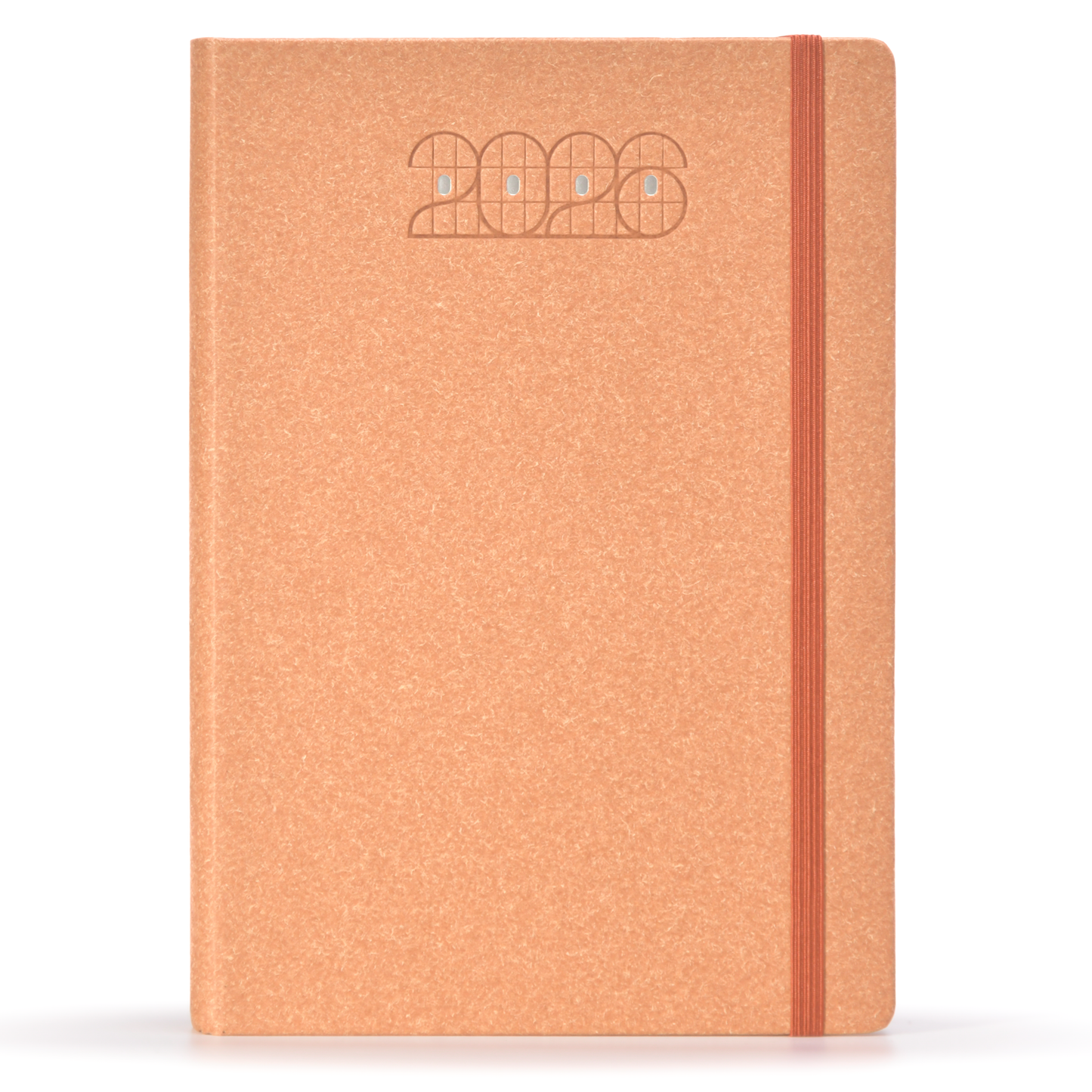 Orange textured notebook with '2026' embossed on the cover against a white background.