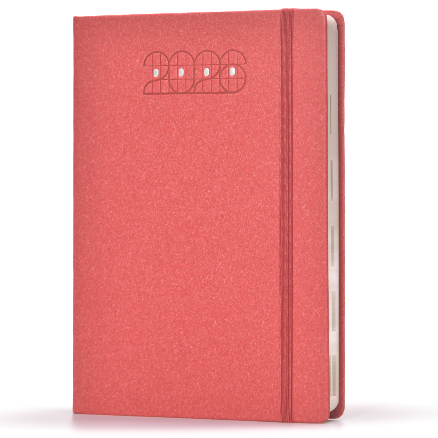 Red notebook with '2026' embossed on the cover against a white background