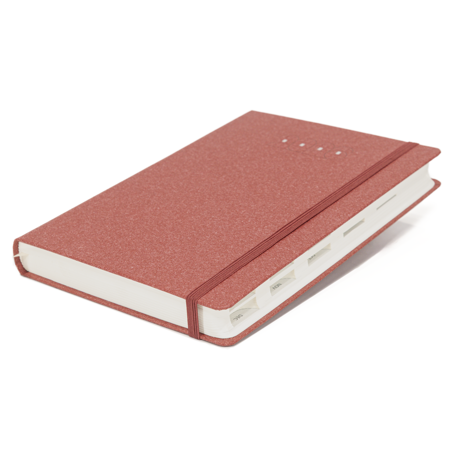 Red new year diary with a textured cover on a white background
